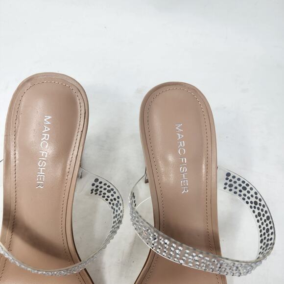 Marc Fisher Arlana Rhinestone Embellished Strap Lucite Heels Tan Size 9M - Picture 3 of 7
